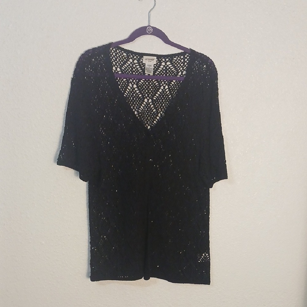 Liz Baker Black Crochet Knit Top